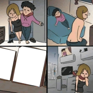 Woman leaving man in bed (blank) Opinion meme template
