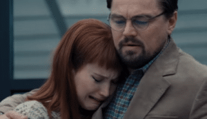 Leonardo DiCaprio comforting Jennifer Lawrence crying Movie meme template
