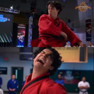 Miguel hurting his back Cobra Kai Surprised search meme template
