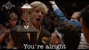 “You’re alright” Johnny Lawrence Daniel LaRusso search meme template