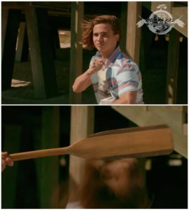 Robby getting hit with oar Cobra Kai Homeless search meme template