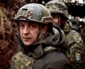 Zelensky in military gear Looking meme template