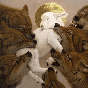 Several wolves eating sheep Innocent meme template