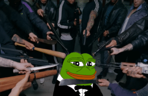 Slavs pointing weapons at Pepe vs meme template