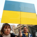 Ukraine flag protest sign Ukraine meme template blank  Ukraine, Flag, Protesting, Holding Sign