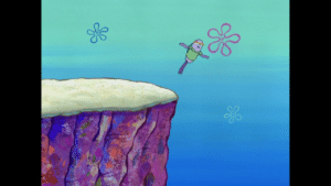 Fish jumping off cliff Spongebob meme template