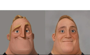 Happy vs. Uncanny Mr. Incredible Pixar meme template