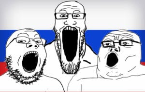 Russian Soyjaks yelling Russia search meme template