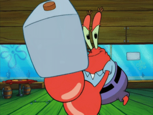 Mr Krabs hitting you with hammer POV meme template