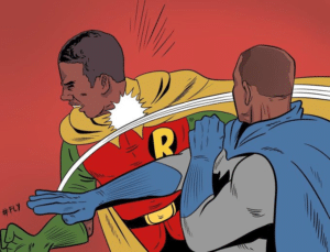 Batman Will Smith slapping Robin Chris Rock Pun meme template
